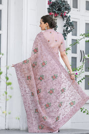 Women's Peach Chiffon Saree