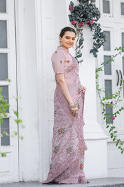 Women's Peach Chiffon Saree