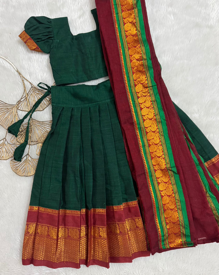 green cotton baby lehenga