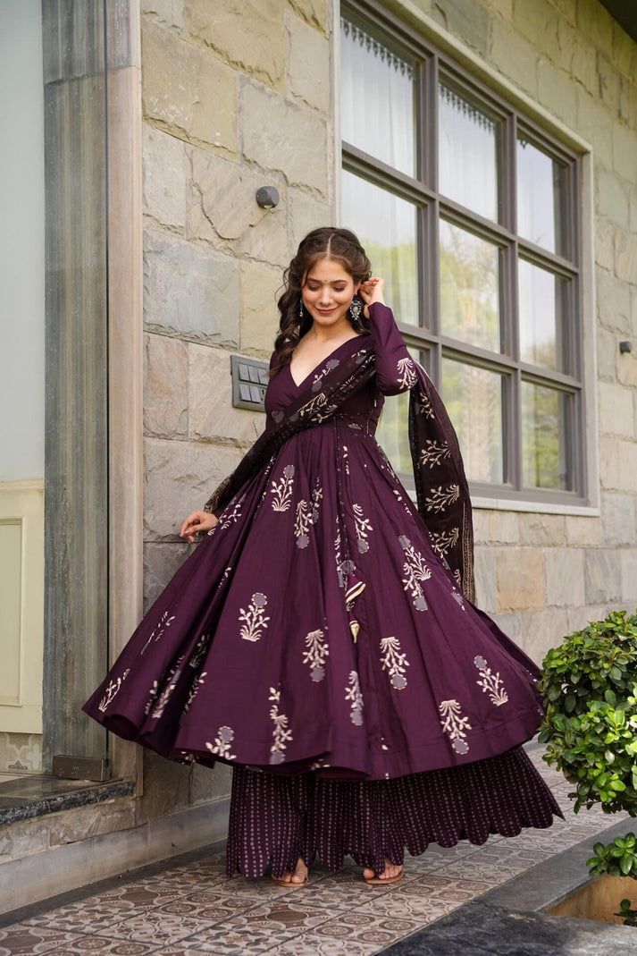 WINE cotton Anarkali set