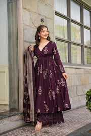 WINE cotton Anarkali set