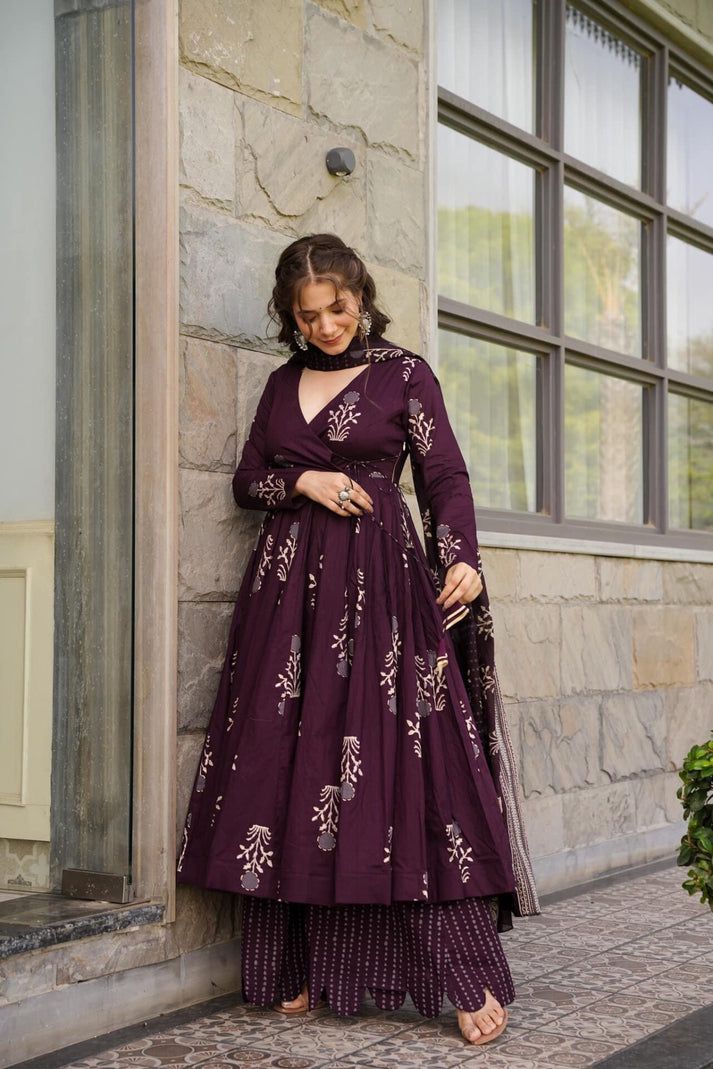 WINE cotton Anarkali set