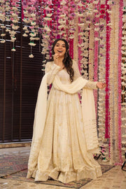 Cream heavy embroidered  Anarkali set