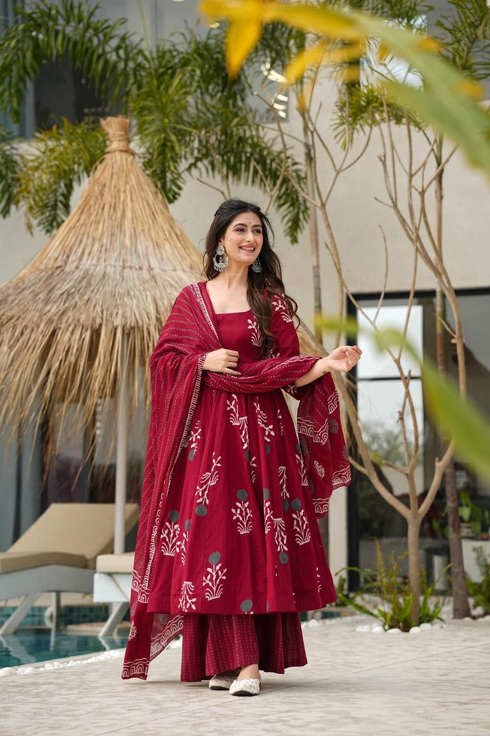 chic cotton Anarkali suit set