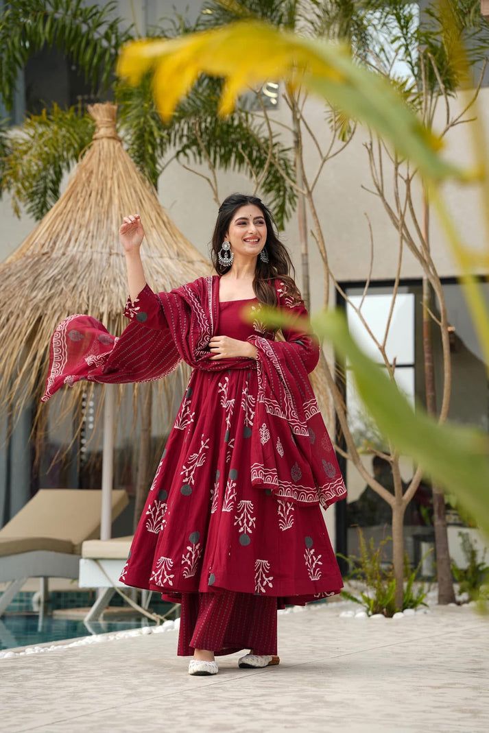 chic cotton Anarkali suit set