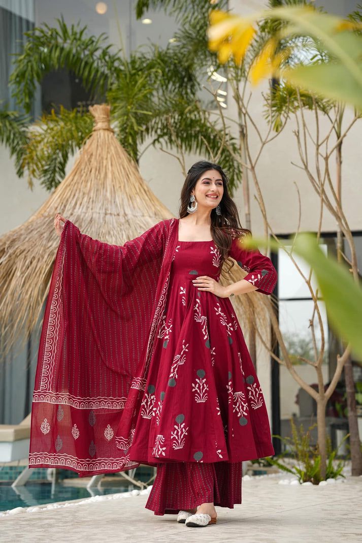 chic cotton Anarkali suit set