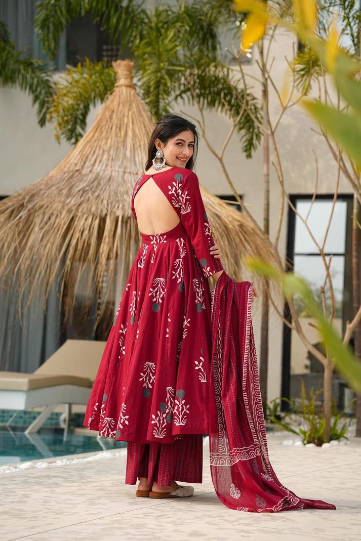 chic cotton Anarkali suit set