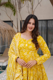 Yellow Cotton Anarkali Set