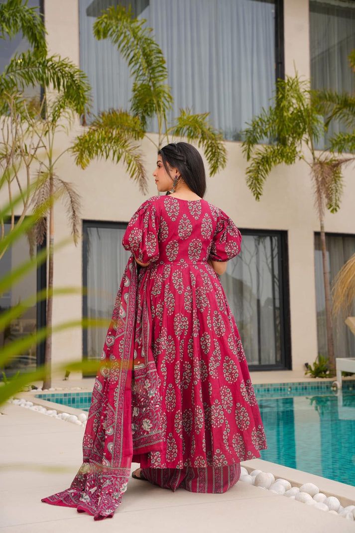 Burgundy Enchant Cotton Anarkali Suit Set