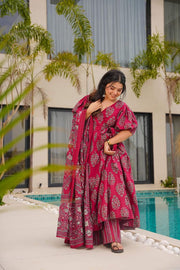 Burgundy Enchant Cotton Anarkali Suit Set