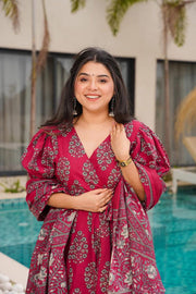 Burgundy Enchant Cotton Anarkali Suit Set
