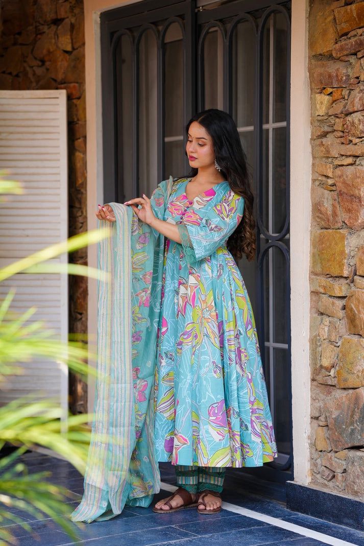 Jaipuri Riwaaz Cotton Anarkali Suit Set
