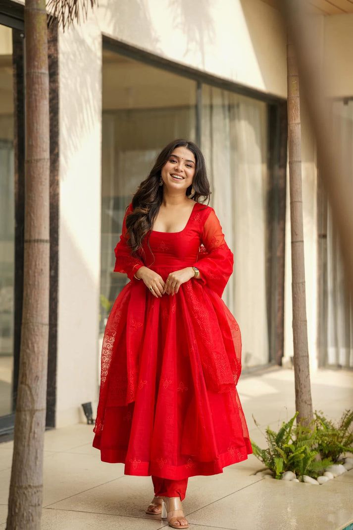 Red Organza Anarkali  suit set