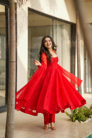 Red Organza Anarkali  suit set