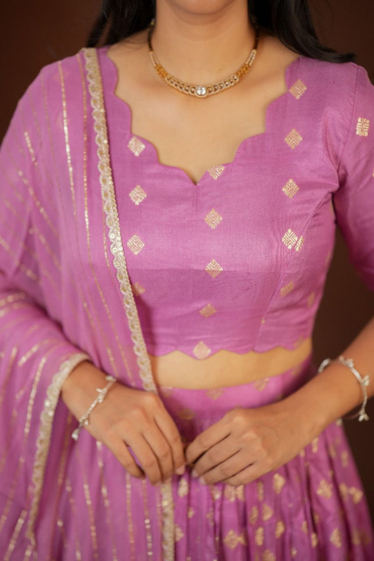 Magenta Skirt and Crop top with duppata