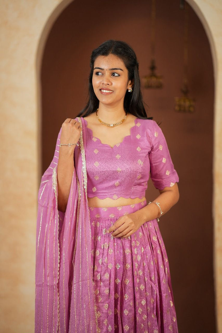Magenta Skirt and Crop top with duppata