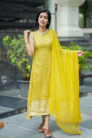 mustard yellow A line top with duppata