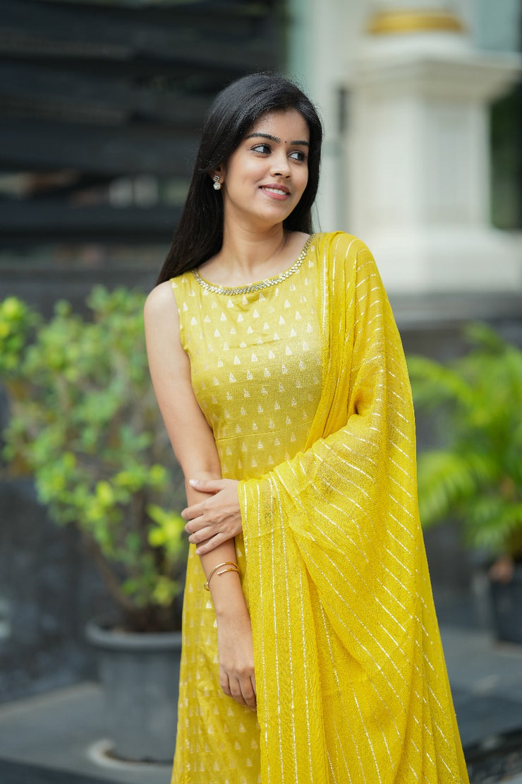 mustard yellow A line top with duppata