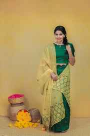 Green  Skirt and Crop top with duppata