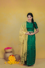 Green  Skirt and Crop top with duppata
