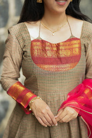 Black checks Anarkali with Duppata