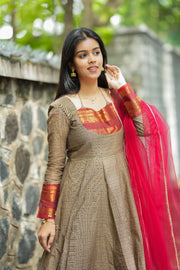 Black checks Anarkali with Duppata