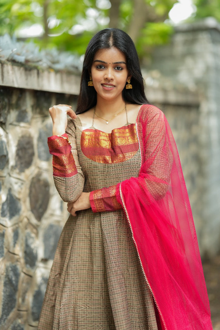 Black checks Anarkali with Duppata