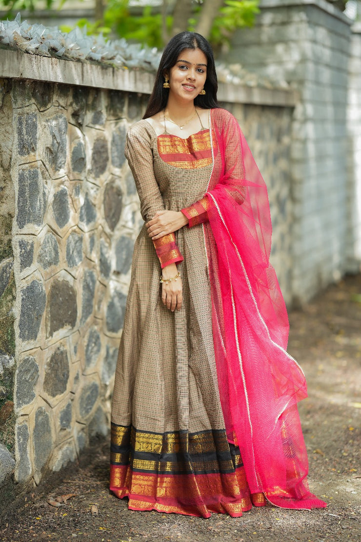 Black checks Anarkali with Duppata