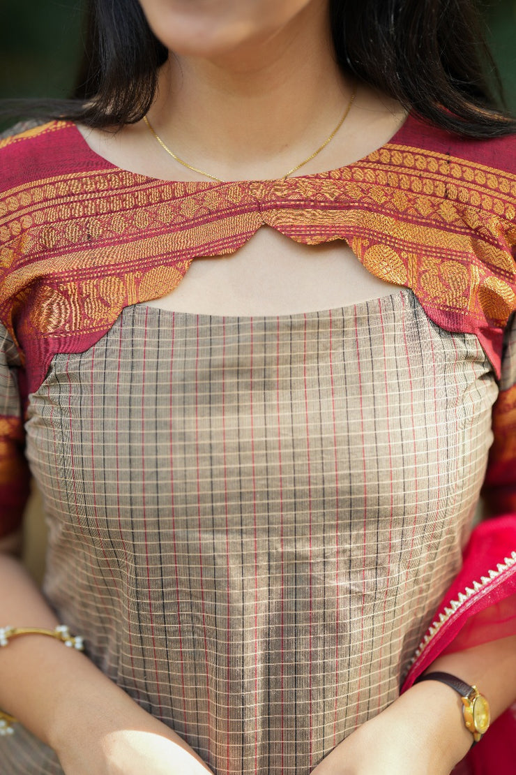Black checks kurti top and dupatta