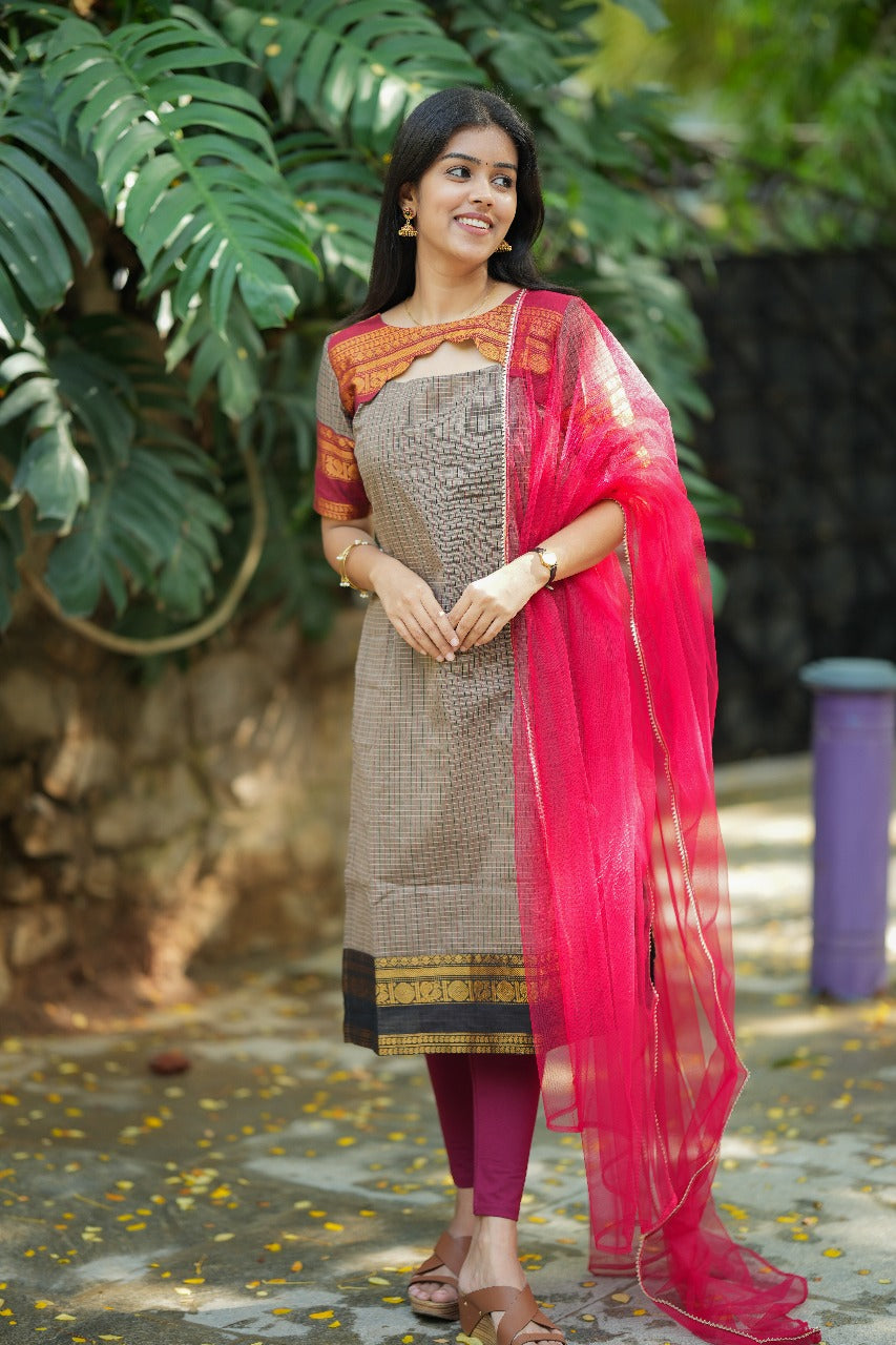 Black checks kurti top and dupatta