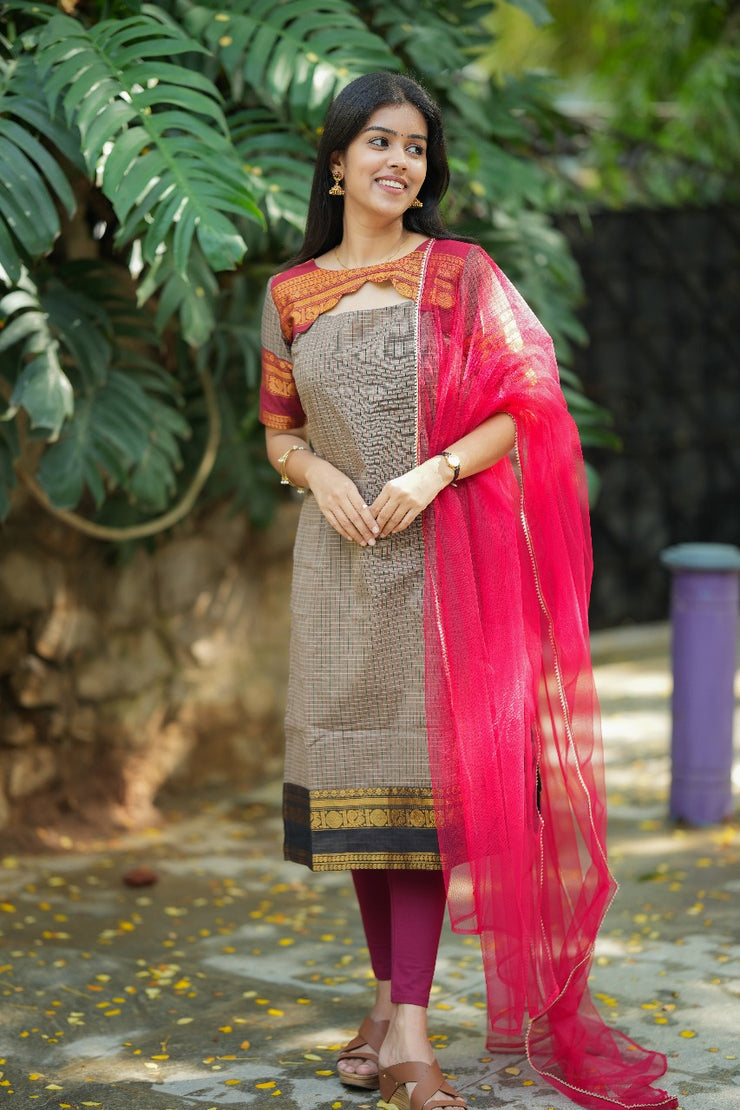 Black checks kurti top and dupatta