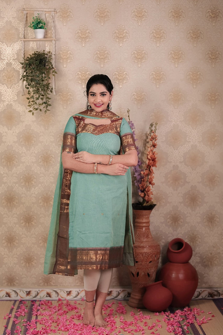 Sea-blue top and dupatta
