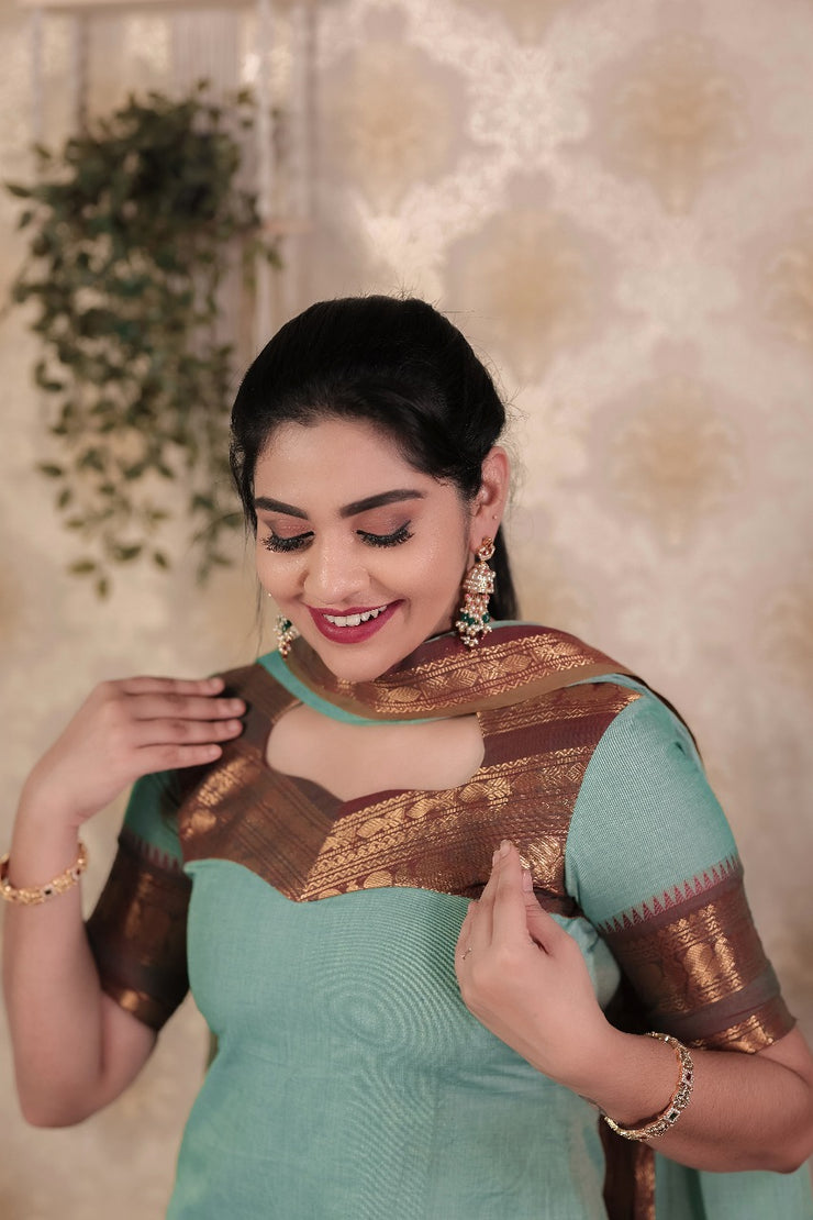 Sea-blue top and dupatta