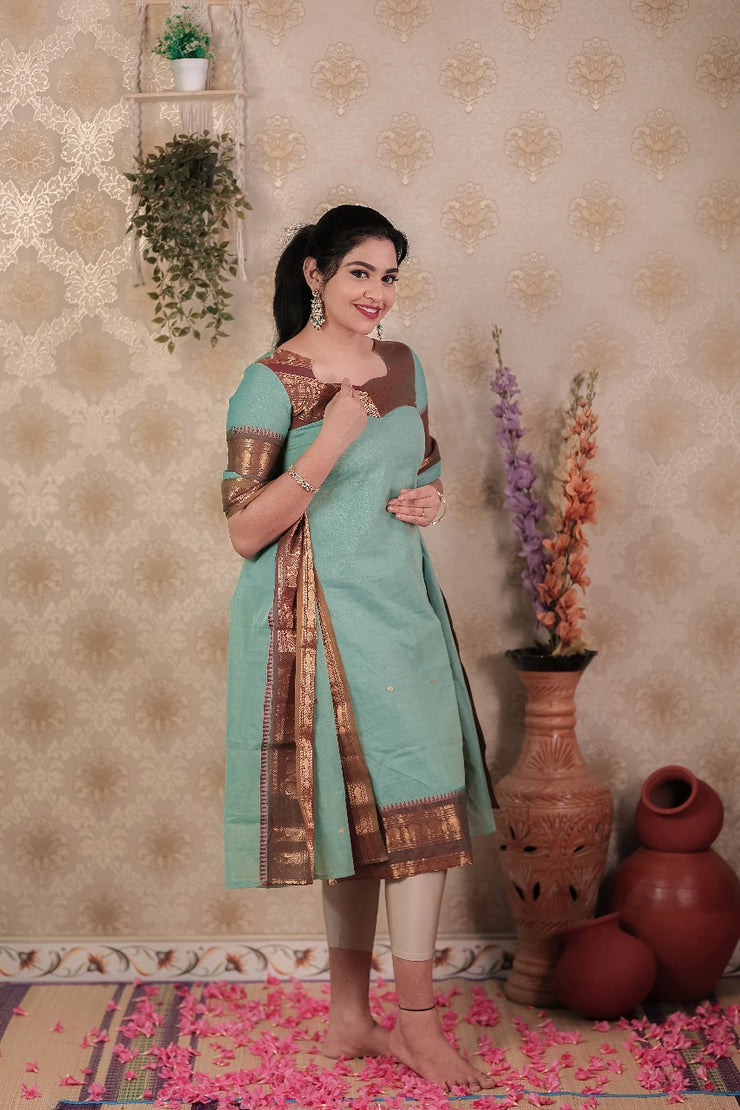 Sea-blue top and dupatta