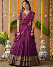 Chandrika 2-In-1 Half Saree In Plum Purple
