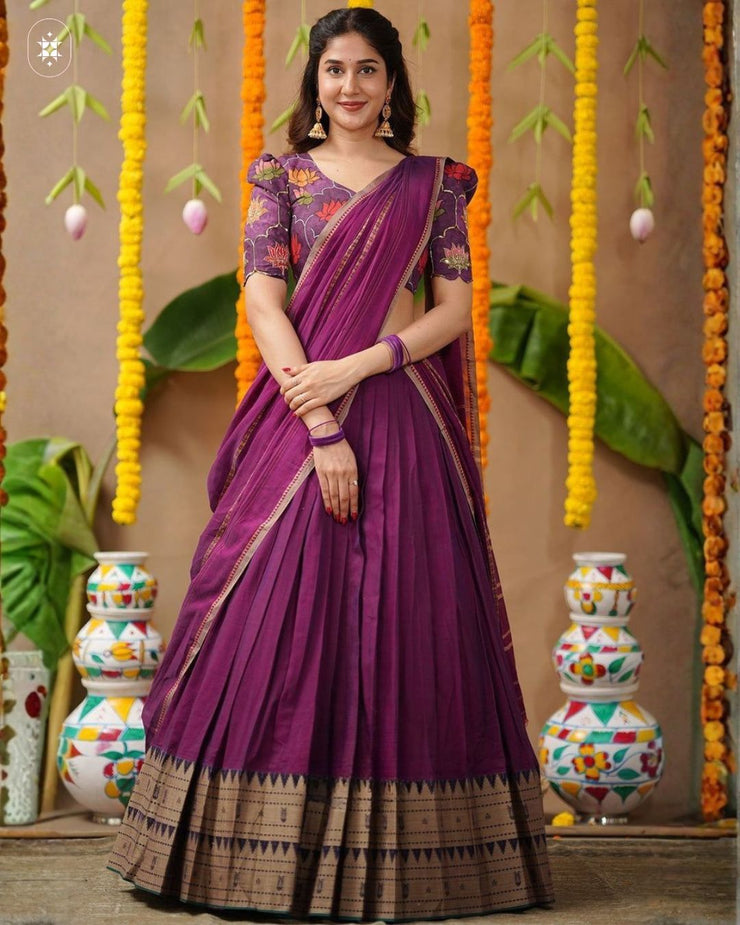 Chandrika 2-In-1 Half Saree In Plum Purple