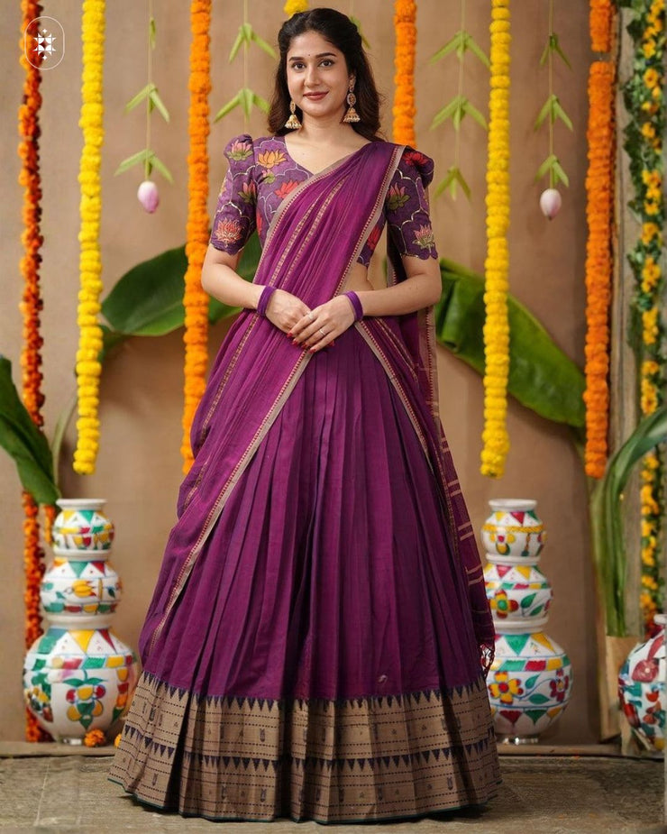Chandrika 2-In-1 Half Saree In Plum Purple