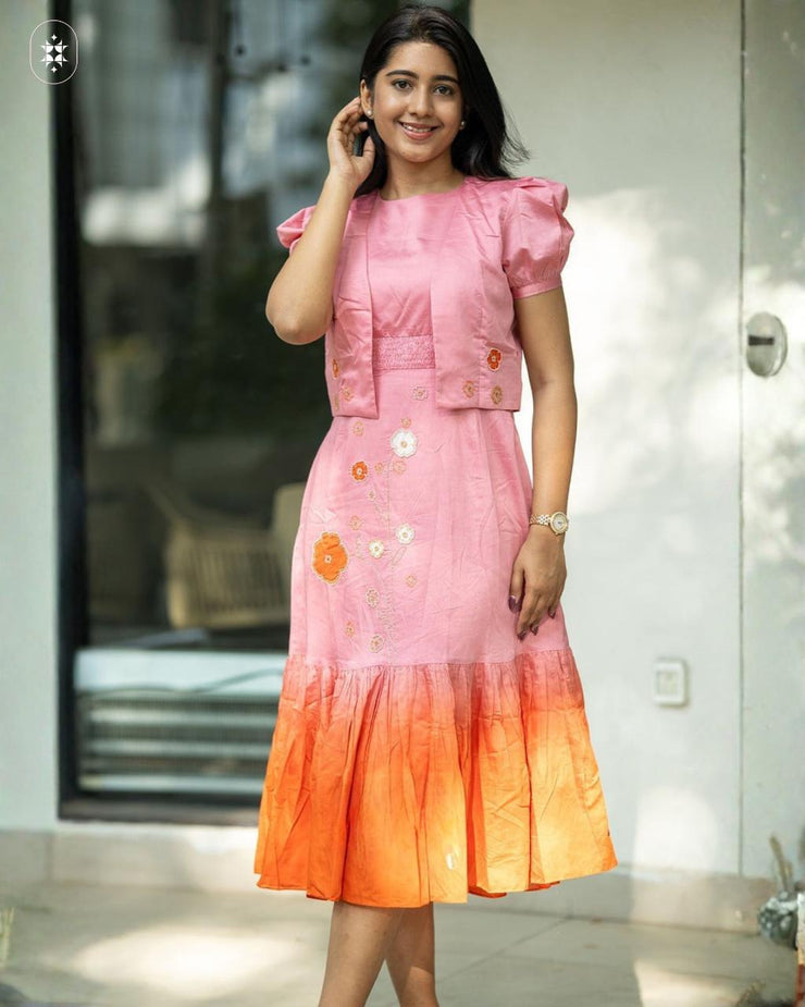 Daisy pink Chanderi jacket Midi Dress