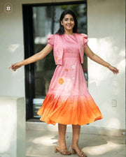Daisy pink Chanderi jacket Midi Dress