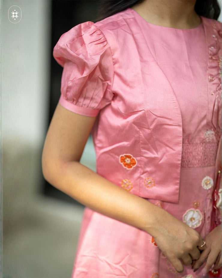 Daisy pink Chanderi jacket Midi Dress
