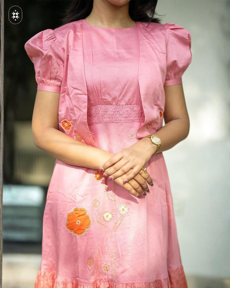 Daisy pink Chanderi jacket Midi Dress