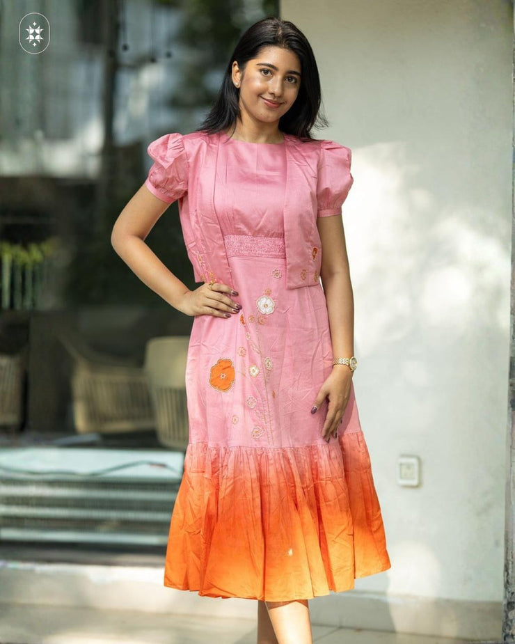 Daisy pink Chanderi jacket Midi Dress