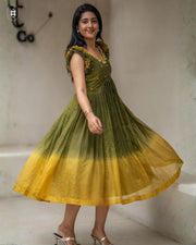 Teracotta Olive Green Kota Ruffle Midi Dress