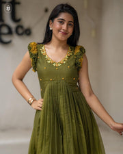 Teracotta Olive Green Kota Ruffle Midi Dress