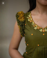 Teracotta Olive Green Kota Ruffle Midi Dress