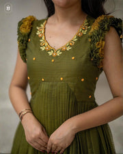 Teracotta Olive Green Kota Ruffle Midi Dress