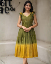 Teracotta Olive Green Kota Ruffle Midi Dress