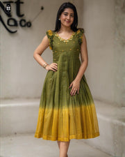 Teracotta Olive Green Kota Ruffle Midi Dress