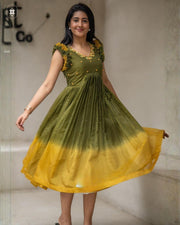 Teracotta Olive Green Kota Ruffle Midi Dress