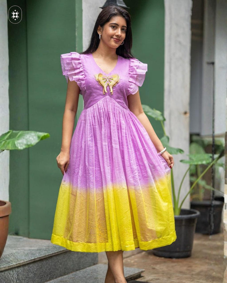 Patangiyu Lavender Kota Midi Dress